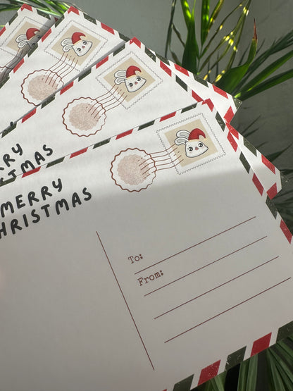 Lot de 5 cartes postales Lapin de Noël